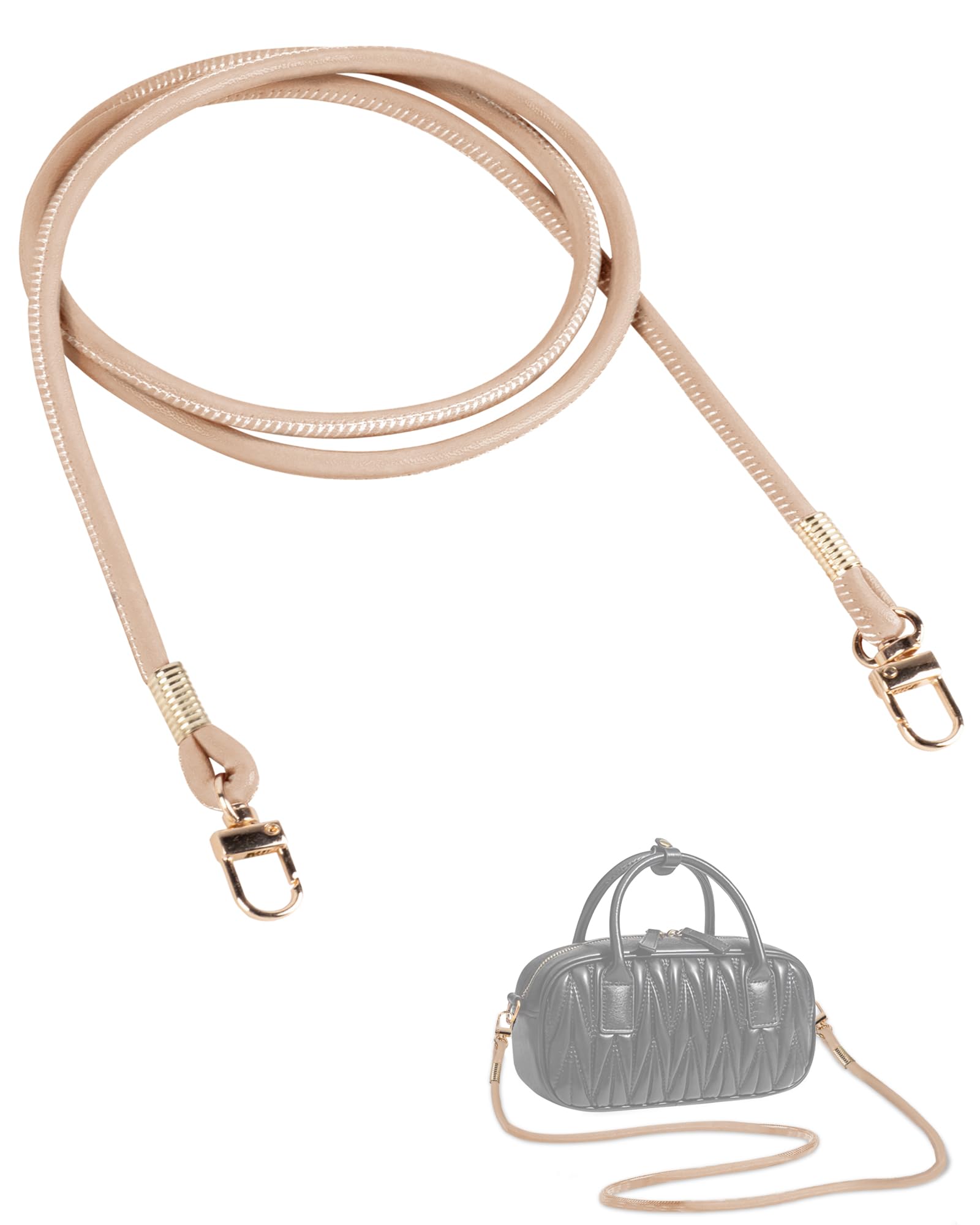 MEGAVOW 1 pcs Replacement Bag Strap Handle, PU Leather Handbag Straps Purse Cross Body Bag Strap with Metal Swivel Hook, Universal DIY Accessories for Bag Making, Apricot, 120cm