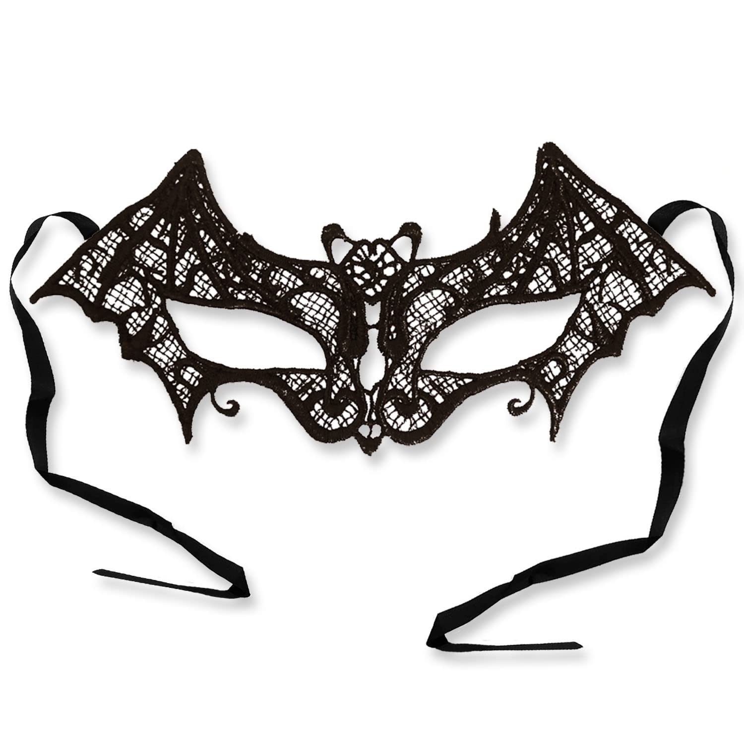 Halloween Lace Eye Mask | Black Lace Bat Mask Masquerade Ball Halloween Gothic Fancy Dress Accessory | One Size Adult