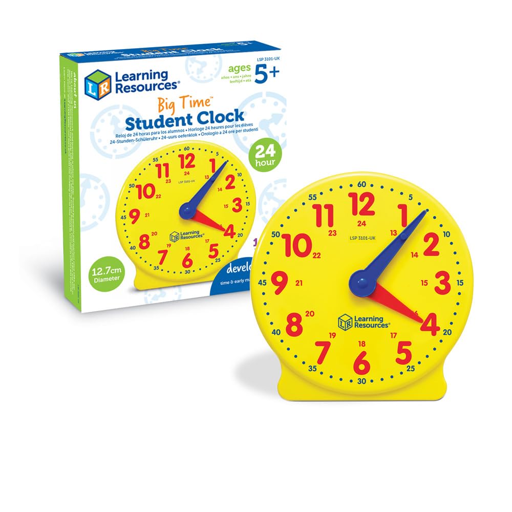 Learning Resources Big Time 24-Hour Student Clock - Kids Learning To Tell Time, Analogue Clock