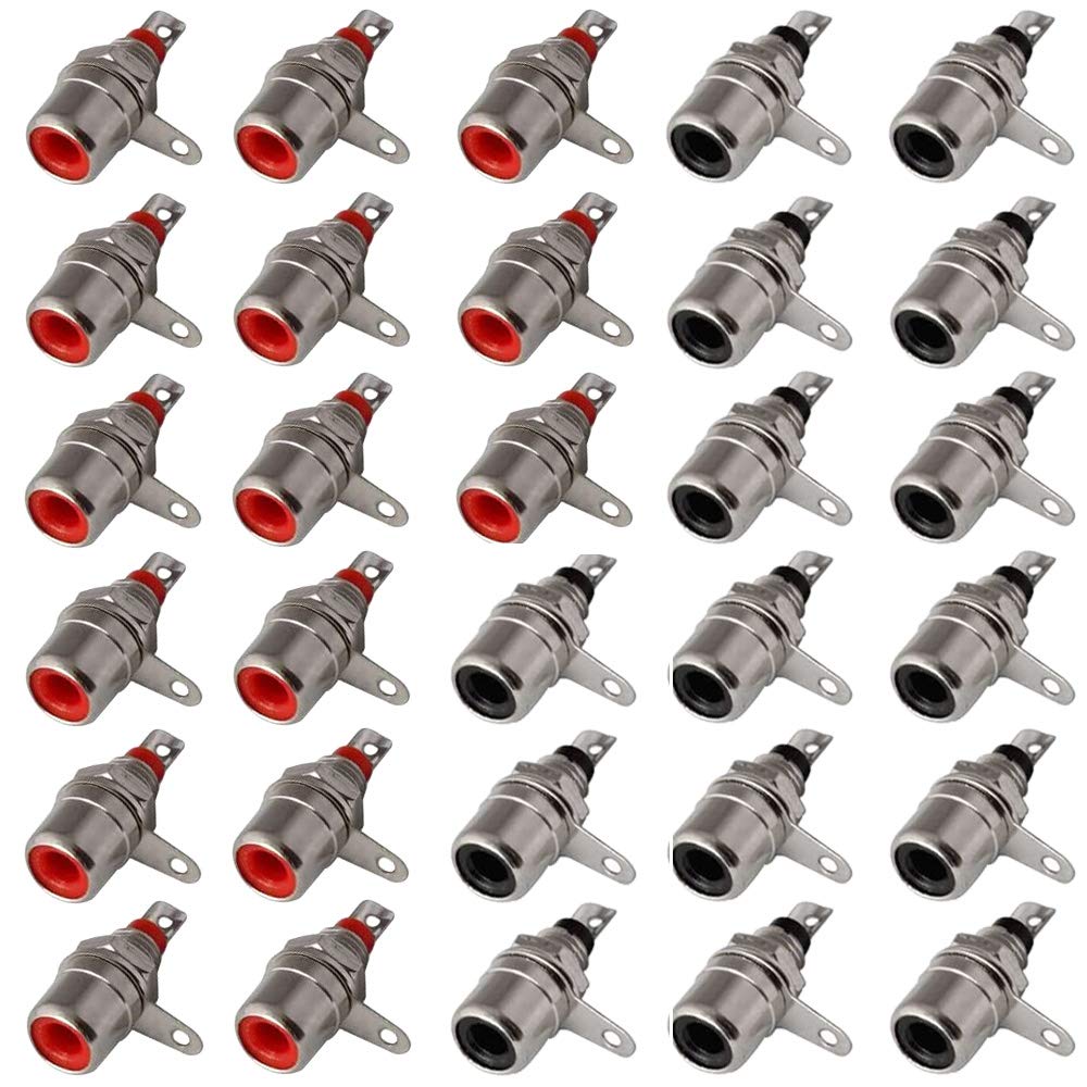 Aiqeer 30 Pcs RCA Female Jack Connectors, RCA Audio/Video Connector, RCA Female Socket Connector, RCA Panel Mount Terminal, Female Jack Socket Audio Terminal Connector