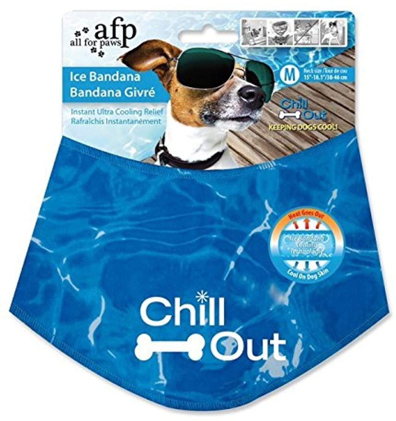 ALL FOR PAWS Cooling Dog Bandana, Blue, M(Neck Girth 38-46 cm), Nylon