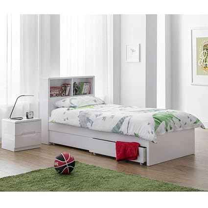 Gloss White Wooden Bed Happy Beds Manhattan 2 Drawer Storage Bed