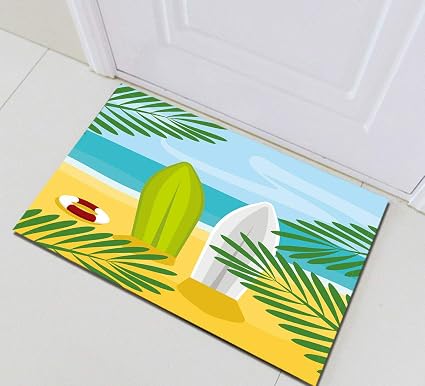 Aliyz Dessin Animé Plage Campeur Planche Surf Et Feuilles
