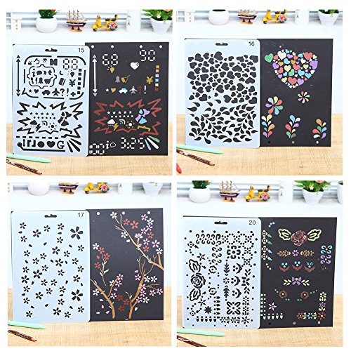 COCODE Plastic Drawing Painting Stencil Templates Set of 10 with Geometry Pattern, Flowers, Angel Shape, Heart Shape Pecfect for Notebook/Diary/Scrapbook/Journaling/Card DIY Craft Projects - Thumbnail 4