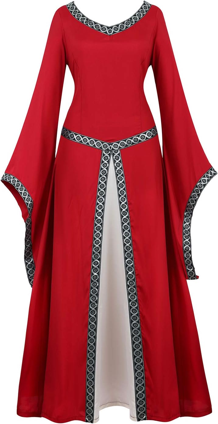 AOLAIYAOQU Renaissance Irish Medieval Dress for Women Plus Size Long Dresses Lace up Costumes Retro Gown