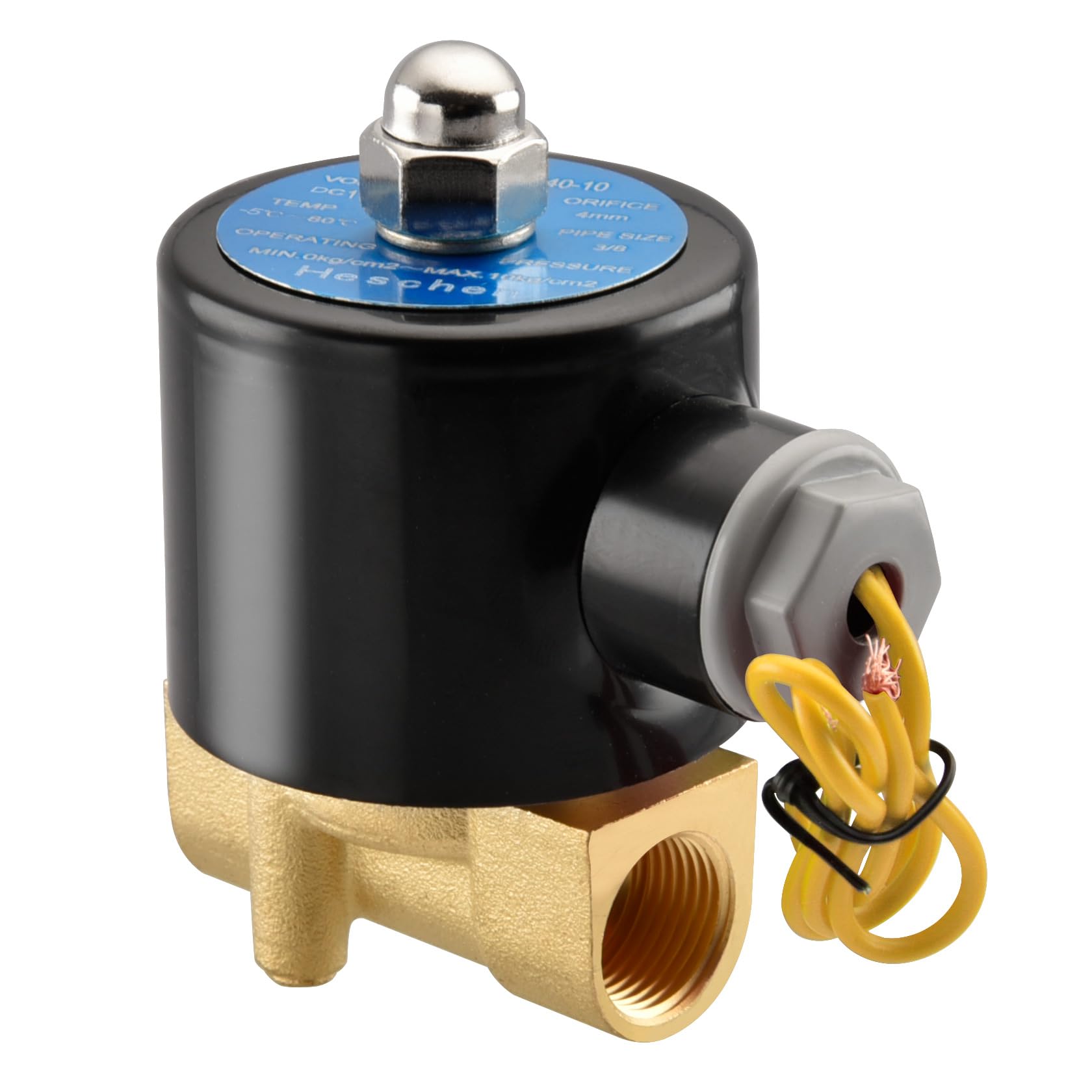 Heschen Brass Electric Solenoid Valve, 2W-040-10, PT3/8'', Direct Action Water Air, Normally Closed Replacement Valve (DC12V-NC)