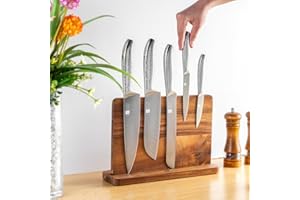 JF JAMES.F Knife Block, Magnetic Knife Holder Double Side Acacia Wood Kitchen Knife Storage with Strong Magnets