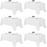 Fitable White Tablecloths for Rectangle Tables, 6 Pack - 70 x 120 Inches - Reusable and Washable Table Clothes for 6-8 Ft Tables, Polyester Fabric Table Covers for Wedding, Party, Banquet