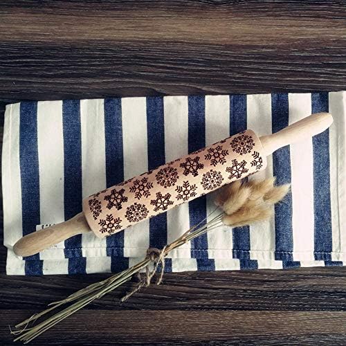 abcnature Paisley Embossed Rolling Pin 16" Engraved Rolling Pin for Baking Classic Christmas Wood Professional Dough Roller - Used by Bakers Cooks for Pasta, Cookie Dough, Pastry, Pizza, Chapati
