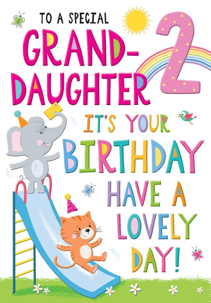 Regal Publishing Juvenile Birthday Card Age 2 Granddaughter, 9 x 6 inches, pink|yellow|blue|peach|red