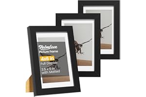Heimlove 4x6 Picture Frames Set of 3 with Mat to Display 3.5x5 Picture,Plastic Black Photo Frame for Poster,Diploma,Certificate and Document with Tabletop and Wall Decor