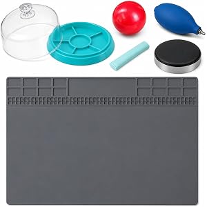 Ovelis 6-Piece Watch Repair Kit, Silicone Mat and Case Opener Ball | Includes a silicone mat, parts box, movement cushion, du