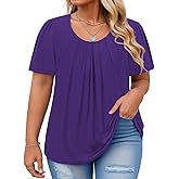 VISLILY Womens-Plus-Size-Summer-Tops Flowy Pleated T Shirts Crew Neck Short Sleeve Blouses Casual Loose Tunics Tee XL-5XL