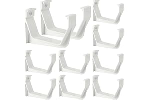 RUBII 10 Pcs 5" W Exterior Gutter Support Hook, Weatherproof ABS Roofing Gutter Hangers, White Rain Gutters Brackets for Repa
