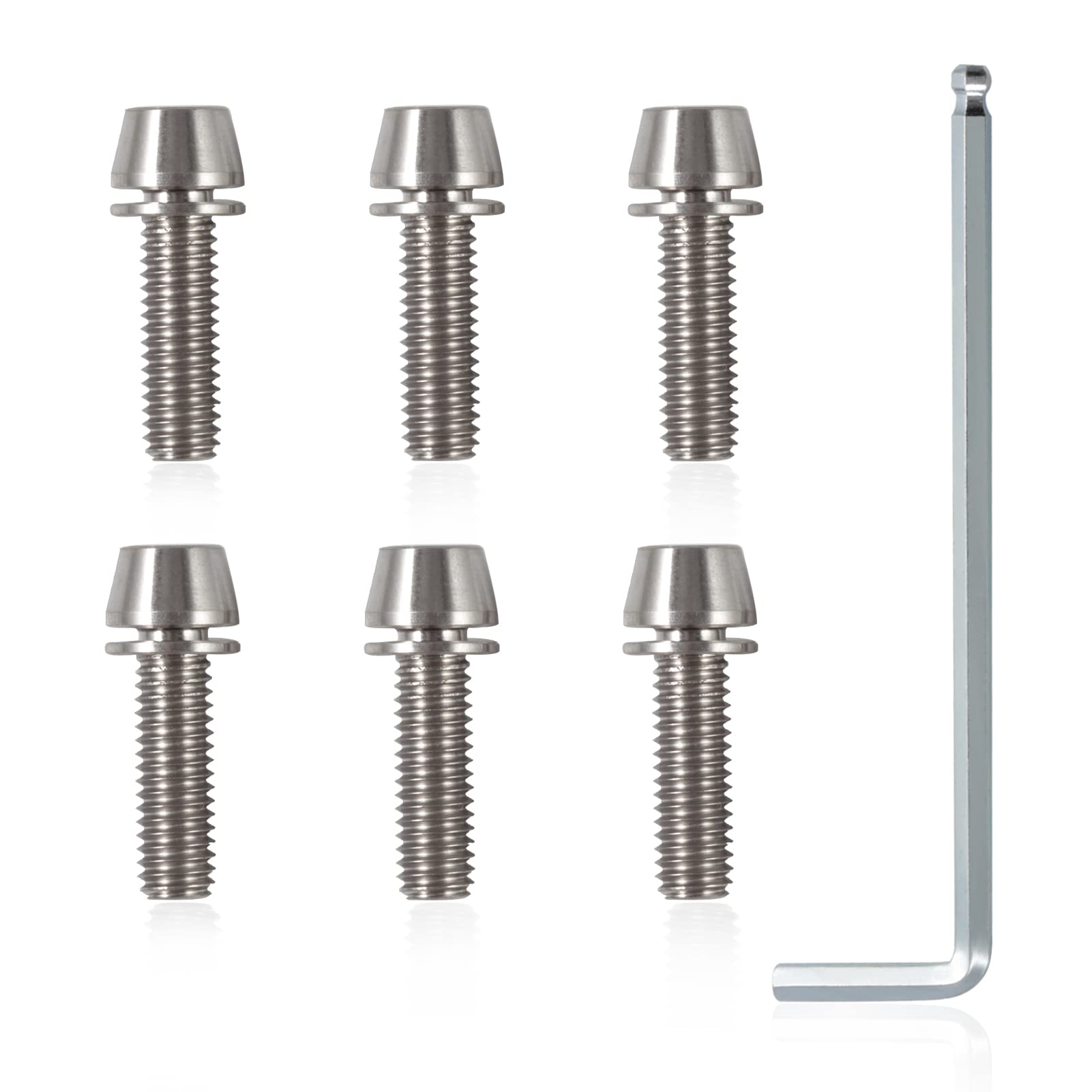 SPEEDWOX 6 Pcs Allen Hex Tapered Bolts Screws with Hex Wrench, Titanium M6x20mm with Washer, MTB Road Mountain Bike Bicycle Stem Bolt Screws Titanium for MTB Bike Bicycle Stem