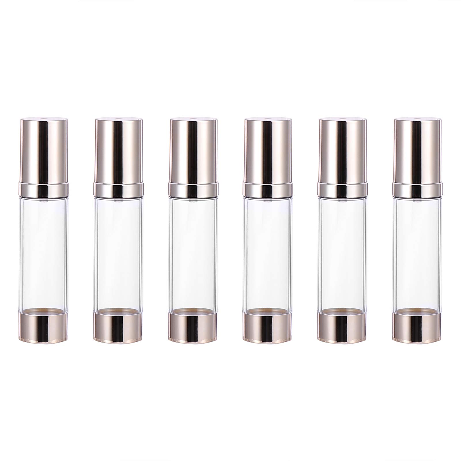 MILISTEN 50ml Clear Airless Cosmetic Cream Pump Bottle Travel Size Dispenser Refillable Containers/Foundation Travel Pump Bottle for Shampoo (Pack of 6)