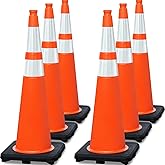 OranLite 6 Pack Extra Large 36" Inch PVC Traffic Cones with Heavy-Duty Base, High-Visibility All-Weather Safety Cones for Road Construction, Parking Lot, and Garage Use (6, Orange, 36" Extra Large)