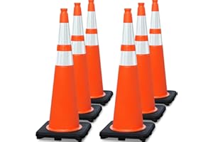 OranLite 6 Pack Extra Large 36" Inch PVC Traffic Cones with Heavy-Duty Base, High-Visibility All-Weather Safety Cones for Road Construction, Parking Lot, and Garage Use (6, Orange, 36" Extra Large)