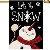 LHSION Let It Snow Snowman House Flag 28 x 40 Inch Merry Christmas Decorative Double Sided Burlap Small Flag Holiday Banners for Winter Xmas Farm House Yard Decoration