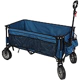 TIMBER RIDGE Collapsible Outdoor Folding Wagon Cart Heavy Duty Camping Patio Shopping Garden Cart with Side Bag Cup Holder