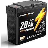 GOLDENMATE 12V 20Ah LiFePO4 Battery, IP67 Waterproof, 12V Lithium Battery w/ 5000+ Deep Cycles, Built-in BMS, Premium Lithium Iron Phosphate Cell, Ideal for Solar, Marine, Fishfinder, Off-grid camping