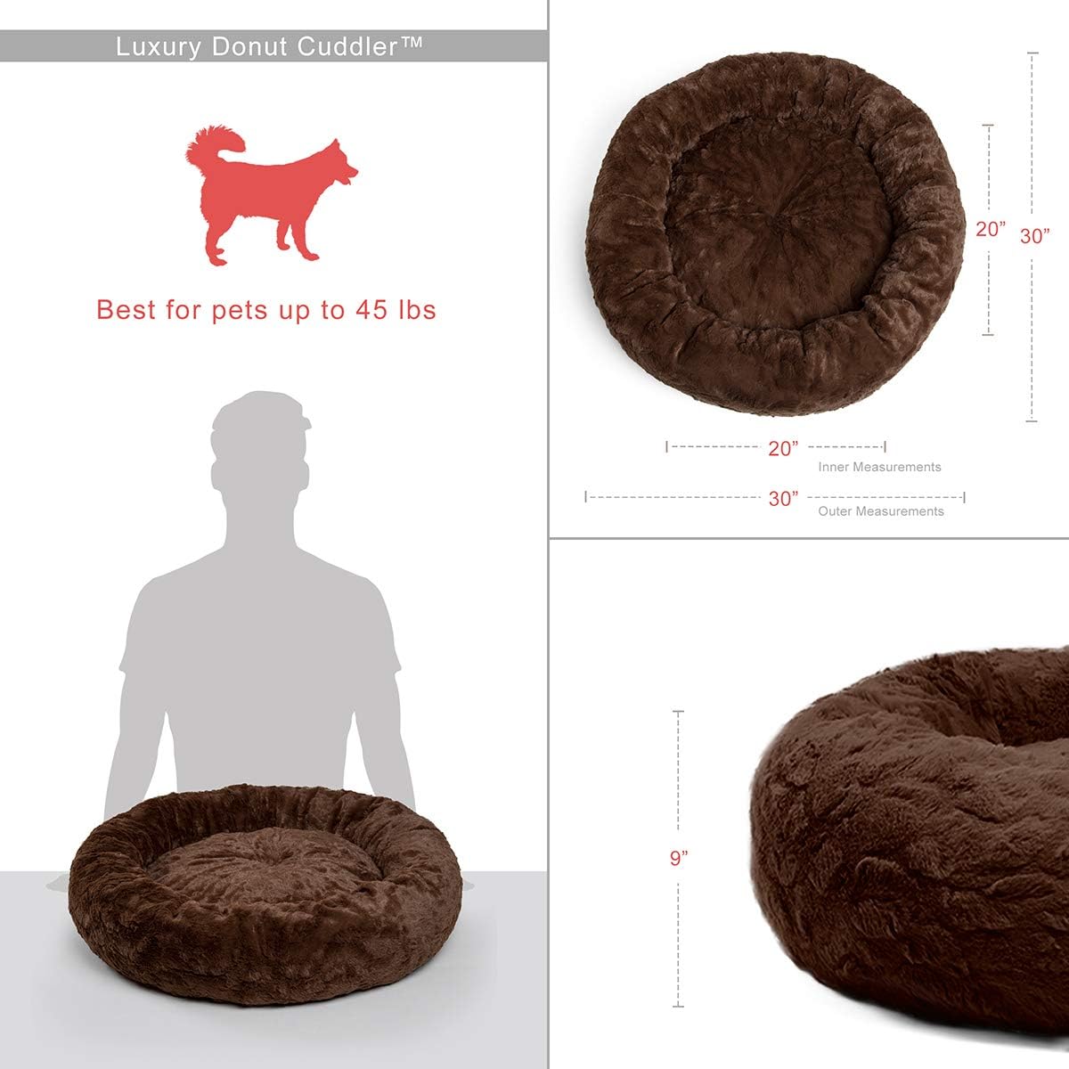 Best Friends by Sheri Luxury Faux Fur Donut Cuddler (30x30), Dark Chocolate - Small Round Donut Cat and Dog Cushion Bed, Orthopedic Relief : Pet Supplies