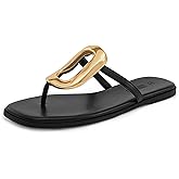 Rihero Flip Flops for Women Comfortable Square Toe Flat Sandals Slip On Summer Beach Slide Sandals with Metal Decoration
