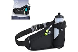 Running Belt with Water Bottle Holder – Waterproof Waist Pack for Running, Hiking, and Camping, Zippered Storage for Phone, K