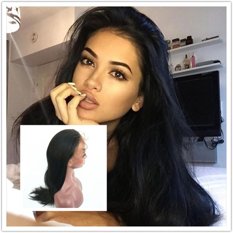 Dovie Hair 360 Glueless Lace Frontal Wig Natural Straight Brazilian Human Virgin Hair 150% Density Pre Plucked Hairline With Baby Hair Bleached Knots Natural Color (12'' 150% density, Natural Color)