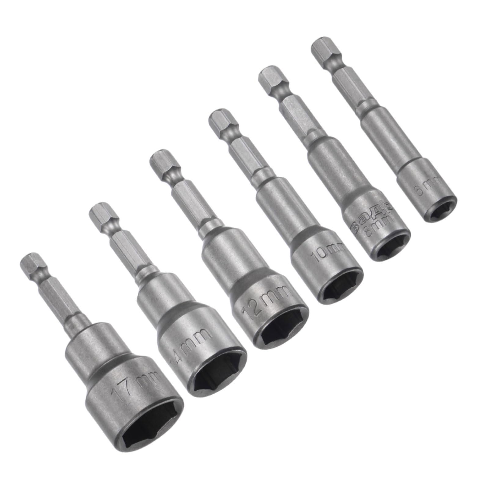CoCud Quick-Change Nut Setter Driver Bit, 6/8/10/12/14/17mm Metric 65mm Length 1/4" Shank, CR-V Magnetic Straight Shank Setter Drill Bits - (Applications: for Auto Repair) - 6pieces