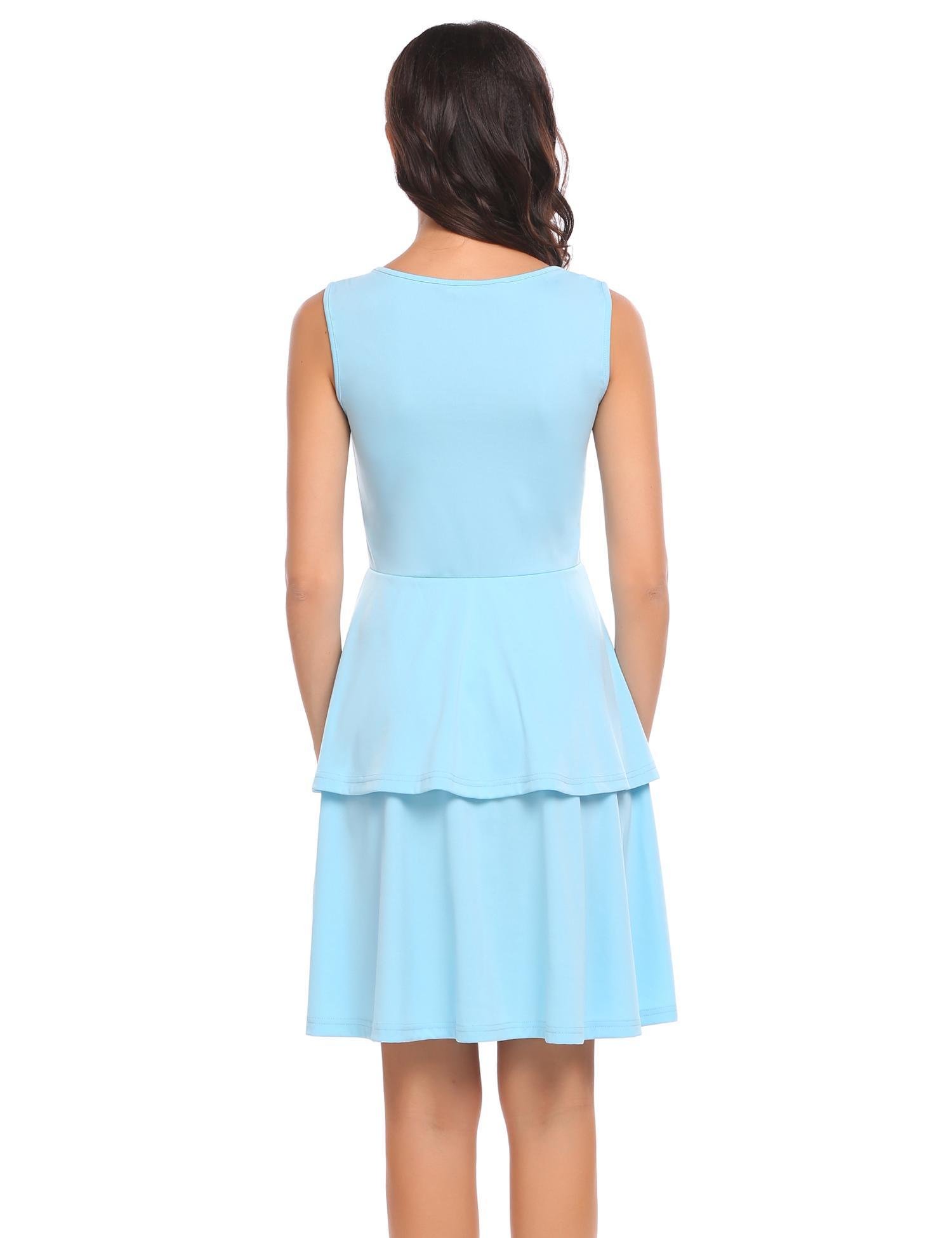 Chigant Damen Sommer Frühling Ärmellos Kleider Rundausschnitt A-linie Partykleid Mini Cocktailkleid Abendkleid