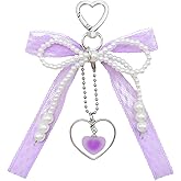 Cute Pearl Bow Keychain, Atiofber Lace Bowknot Bag Charm for Handbags Ribbon Keyrings Purse Backpack Pendant for Woman