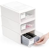 ZENFUN 3 Pack Plastic Stackable DrawerStorage Drawers Bins, Small Drawer-type Desk Organizer Boxes, Translucent Small Chest of Drawers, Stackable Drawers for Home, Office, Desktop