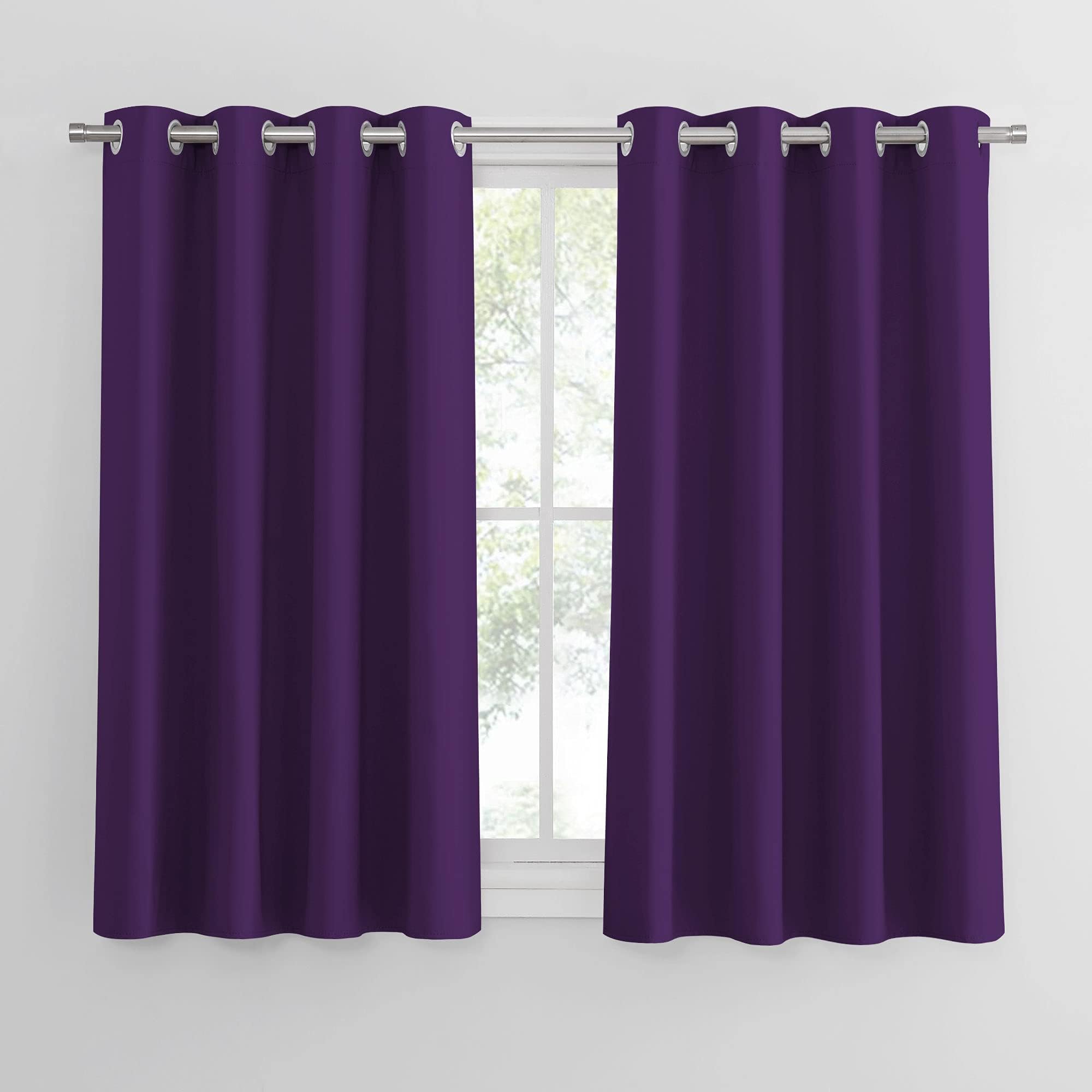 PONY DANCE Purple Short Curtains for Bedroom - Blackout Thermal Insulated Curtains 54 Inch Drop for Window Treatment Energy Saving Drapes with Eyelets, 2 Panels, W46 X L54 — image 1