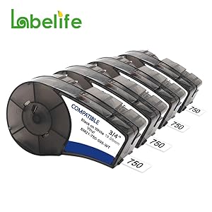 Labelife Compatible Label Tape Replacement for M21-750-595-WT 3/4 Black on White Vinyl Label Tape, Hight Adhesion Label Tape, 0.75 Inch Width, 21 Feet Length Each, 4-Pack