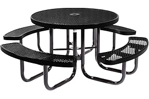 COATEDOUTDOORFURNITURE Coated Outdoor Furniture Heavy-Duty Portable Outdoor Picnic Table with Umbrella Hole, Expanded Metal Commercial-Grade Patio Dining Furniture Made in America (46" Round Top, Textured Black)