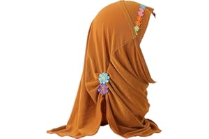 JDYaoYing Girls Muslim Hijab with Flowers Islamic Arab Headscarf Sand Sun Protection Scarf Shawls for Girls Kids