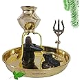 SHIVDEV CRAFT Narmadeshwar shivling with Brass jal Abhishek lota/Kalash Shiv Lingam Stand Nandi trishul Pooja thali Set Original narmada River Damru Jaladhari Banalingam jalabhishek Set