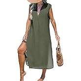 CUPSHE Women's Swimsuit Coverup Casual Sleeveless Side Split Long Cardigans V Neck Midi Beach Dress