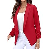 BOFETA Women's Blazer Open Front Cardigan 3/4 Sleeve Fitted Jacket Casual Office Cropped Blazer