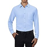 Alimens & Gentle Mens Dress Shirts 4-Way Stretch Long Sleeve Collared Casual Solid Wedding Dating Button Down Shirt