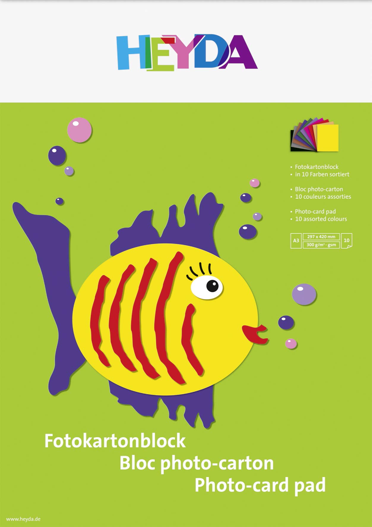 Heyda 204716423 Photo Paper Craft Cardboard Photo Card pad A3 – 300 g/m², 29.7 cm x 0.42 m, Sortiert, 10 B