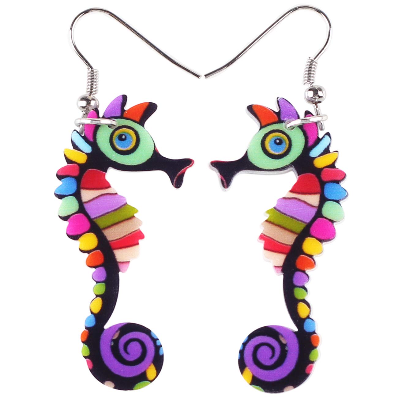 NEWEI Acrylic Big Long Hippocampus Seahorse Earrings Dangle Drop For Women Girl Cartoon Jewelry Gift Charm