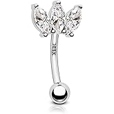 COCHARM 14K Gold Triple Marquice CZ Rook Earrings for Women 16g Yellow Gold Crown Rook Eyebrow Rings Gold 14K 6mm/8mm Rook Forward Helix Earrings 14Kt Gold Tragus Rook Barbell