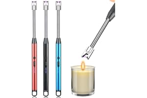 PRELIFE MEMORY 3 Pack Candle Lighter,Arc Lighter with USB Charging,Flameless Windproof,LED Battery Display,Safety Switch,Rotate 360 Degrees,for Aromatherapy,Candles,BBQ,Camping.(Blue&Red&Black)