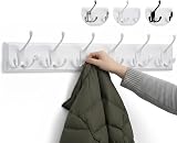 LARHN White Coat Hooks Wall Mounted 6 Triple Hooks 59 cm All Fixings Included