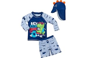 BAOPTEIL Baby Toddler Boys 3-Pieces Swimsuit Sets Blue Shark Bathing Suit Rash Guards Sunsuit Swimwear with Hat UPF 50+ FBA