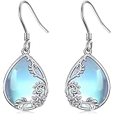 Moonstone Earrings for Women 925 Sterling Silver Flower Drop Moonstone Earrings Moonstone Jewerly for Mother Sister