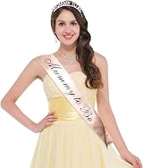 HOWAF Mummy To Be Sash and Tiara Set White Rose Gold Baby Shower Crown view 5