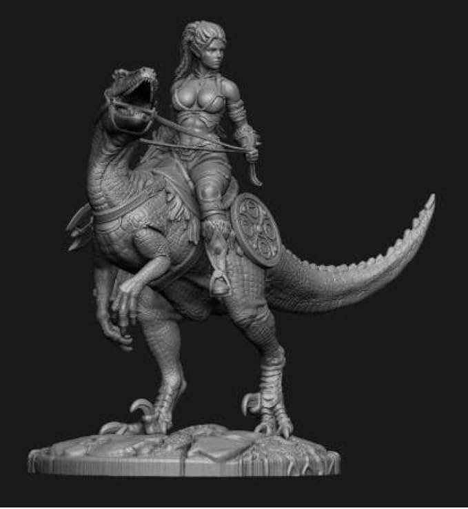 LHSOO 1/24 75mm ancient fantasy female warrior and dinosaur miniature